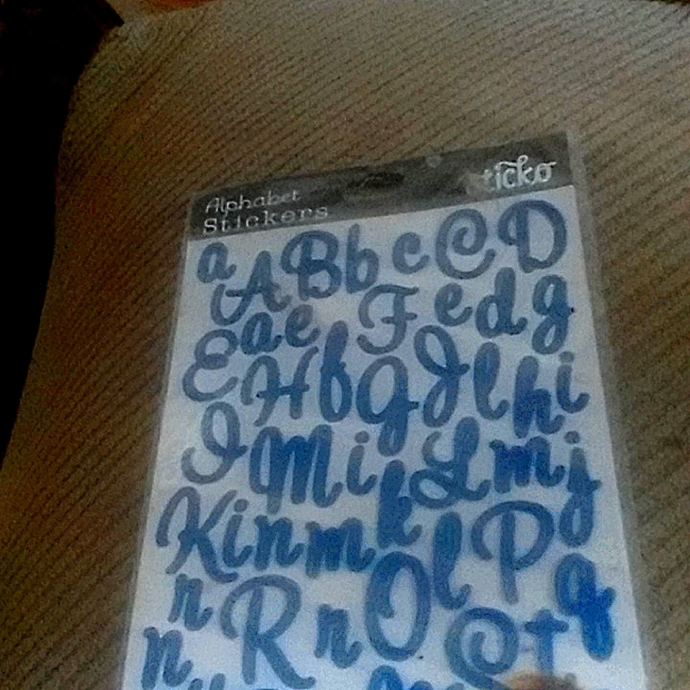 Blue glitter script alphabet stickers upper and lower case letters